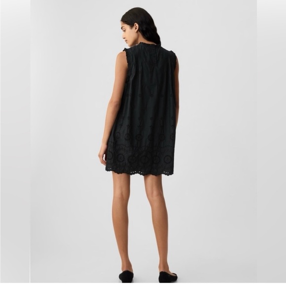 Gap x Doen Dress eyelet ruffle mini dress black sleeveless medium NEW baby doll - Picture 2 of 12
